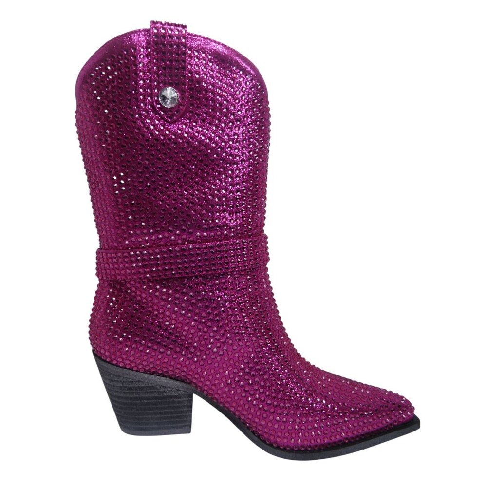 Mi.iM Women's Fuchsia Rhinestone-Studded with straps Cowboy Boots Size 7.5 - 8 - Picture 9 of 14